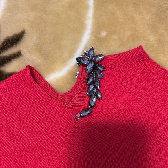 Liu Jo Jeans red sweater made in Italy with cut out and jewel embroidery, XS - Picture 6 of 6